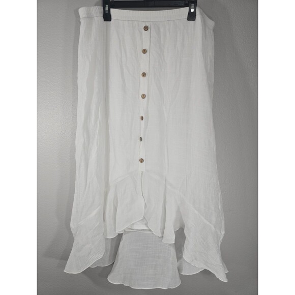 Avenue Dresses & Skirts - Avenue Vtg Plus 18/20 Boho Cream asymmetrical hem midi skirt button front AC
